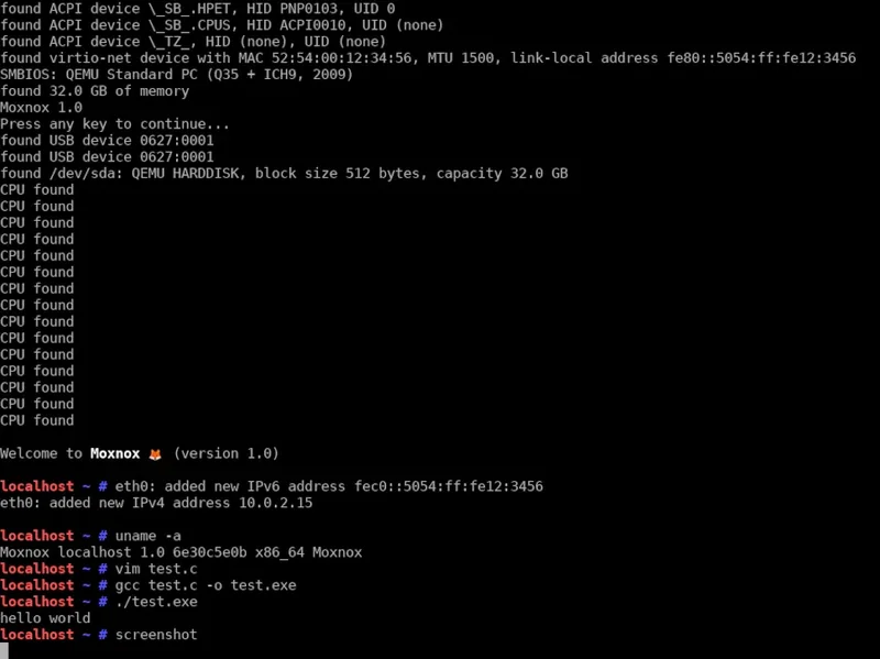 انتشار نسخه ۱.۰ سیستم‌عامل هابی Moxnox با سازگاری POSIX و پشتیبانی Btrfs