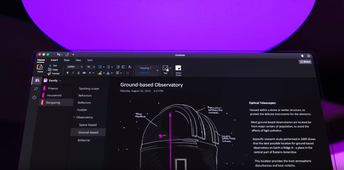 اپ‌استور OneNote macOS مایکروسافت حالت تیره