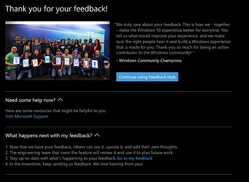 مایکروسافت Windows Developer UserVoice Feedback Hub ویندوز ویندوز 10