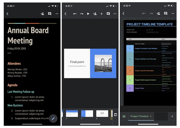 گوگل Google Docs Google Sheets Google Slides iOS