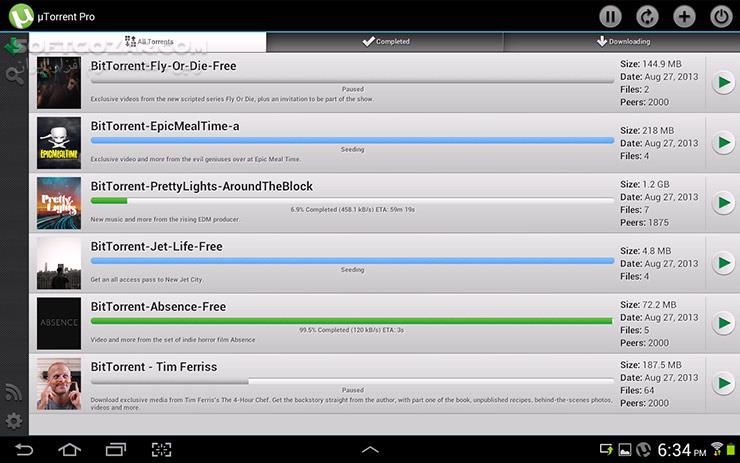 uTorrent Pro 8 2 5 for Android 4 0 تصاویر نرم افزار  - سافت گذر