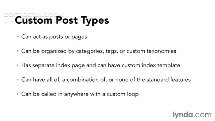 دانلود Lynda - WordPress: Custom Post Types and Taxonomies - دانلود فیلم آموزش سطح پیشرفته‌ی وردپرس با رویکرد نوع پست‌های سفارشی و طبقه‌بندی‌ها - سافت گذر