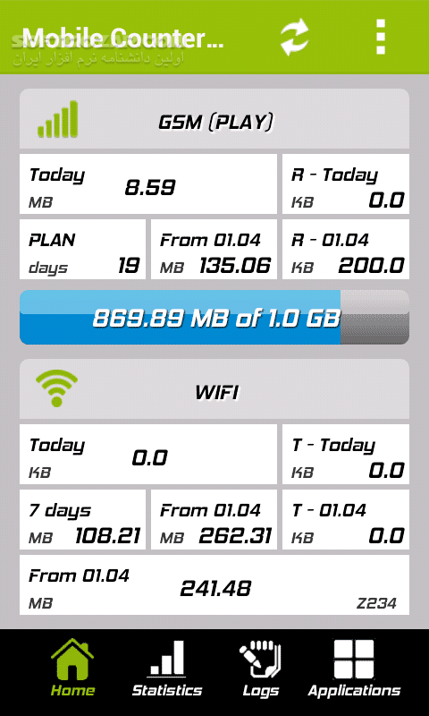دانلود Mobile Counter Pro 5.0.3 for Android +2.1 - دانلود نمایش حجم داده های مصرفی WiFi و GPRS برای اندروید - سافت گذر