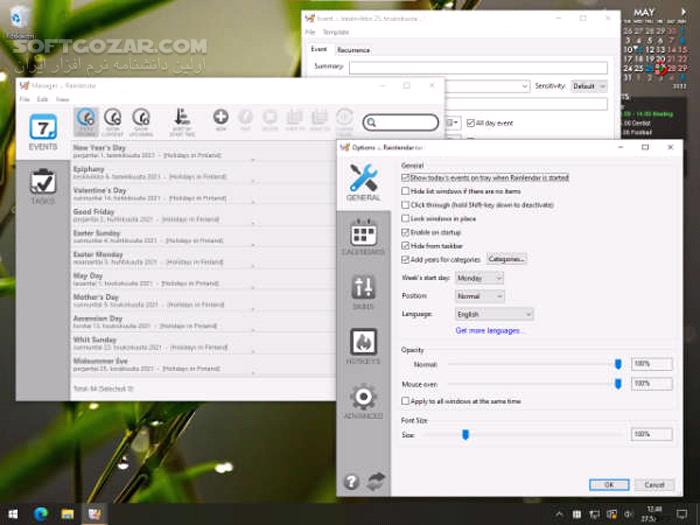 دانلود Rainlendar Pro 2.21.1 Build 178 - دانلود تقویم برای ویندوز - سافت گذر