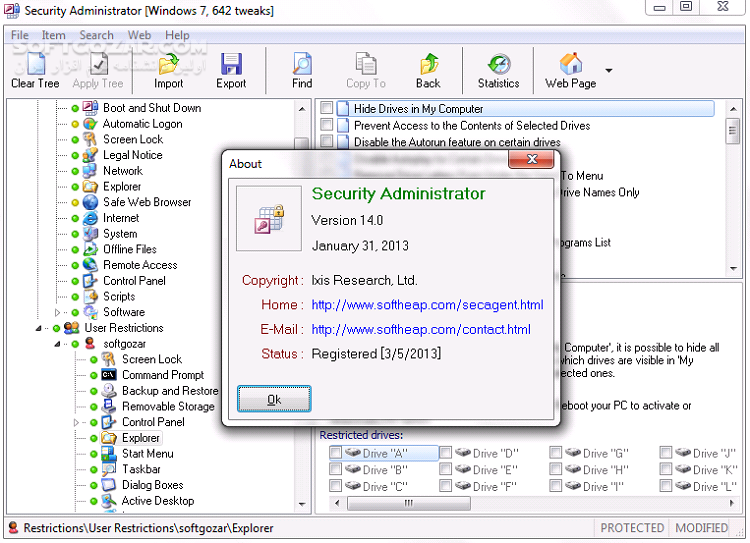 دانلود Softheap Security Administrator 14.0 - دانلود نرم افزار حفظ حریم شخصی و اعمال محدودیت در ویندوز - سافت گذر