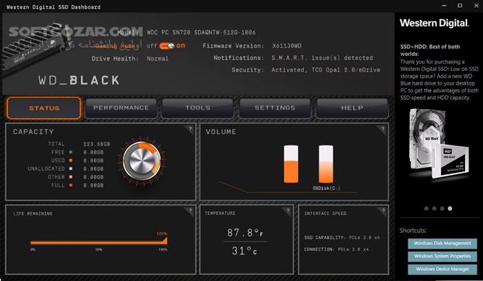 دانلود Western Digital WD SSD Dashboard v6.0.2.10 - دانلود مدیریت هاردهای اس اس دی وسترن دیجیتال - سافت گذر