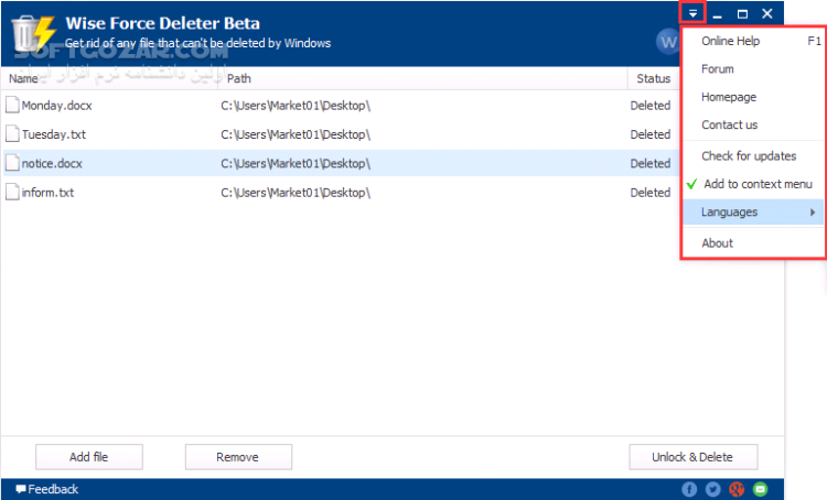 دانلود Wise Force Deleter 1.5.3.54 - دانلود حذف فایلهای غیر قابل حذف - سافت گذر