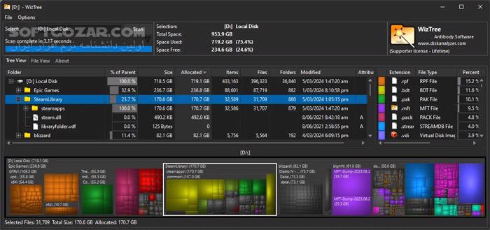 دانلود WizTree 4.18 Enterprise - دانلود شناسایی فایل ها و پوشه های حجیم - سافت گذر