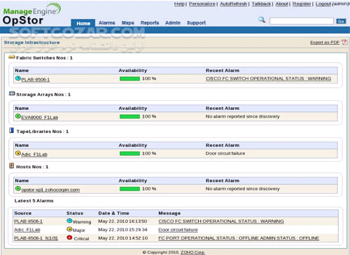 دانلود Zoho ManageEngine OpStor 8.5.8500 - دانلود ابزاری قدرتمند برای نظارت و کنترل فضاهای ذخیره سازی در شبکه - سافت گذر
