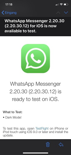 واتساپ iOS شبکه اجتماعی فیسبوک حالت تیره