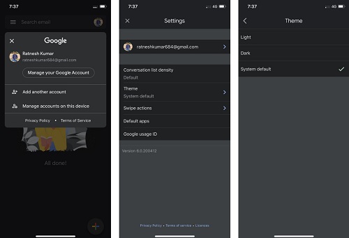 گوگل iOS جیمیل Gmail حالت تیره