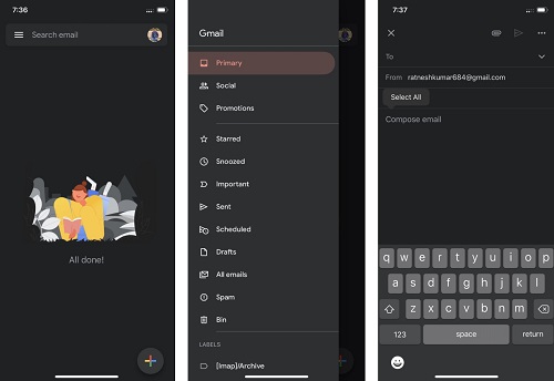 گوگل iOS جیمیل Gmail حالت تیره