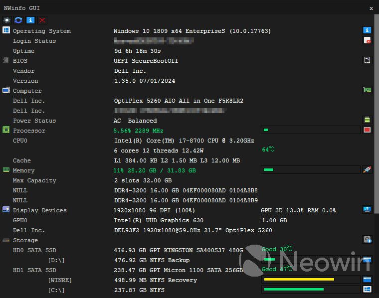 ابزار کم حجم NWinfo برای مشاهده اطلاعات سیستم بدون نصب
